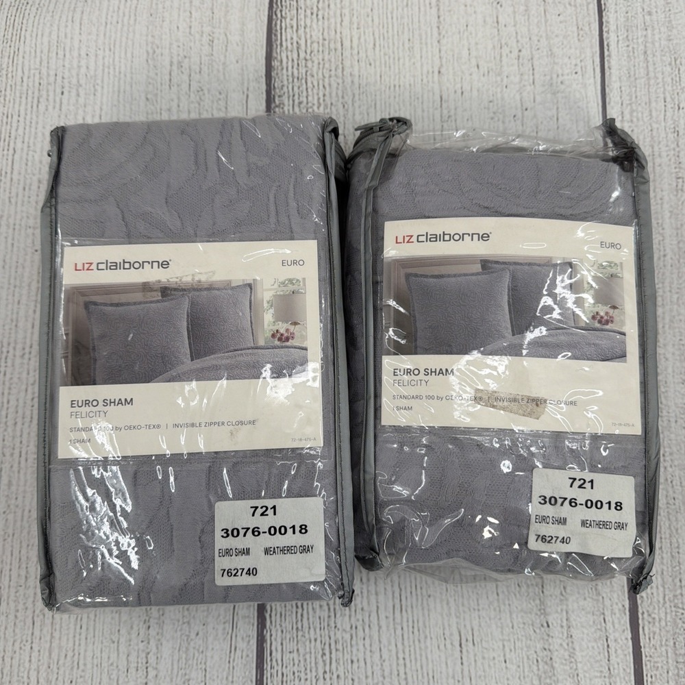 Liz Claiborne Felicity Pillow Sham EURO Weathered Gray Matelasse (Set of 2)